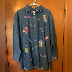 Tweety Bird Denim Long Sleeve Warner Bros Studio Store 2000 Sz M